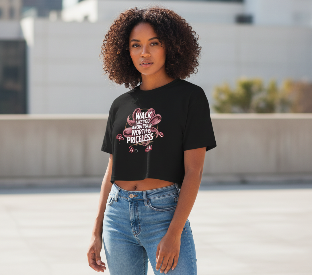 "Worth is Priceless" | Floral Crop Top | Women's Tee