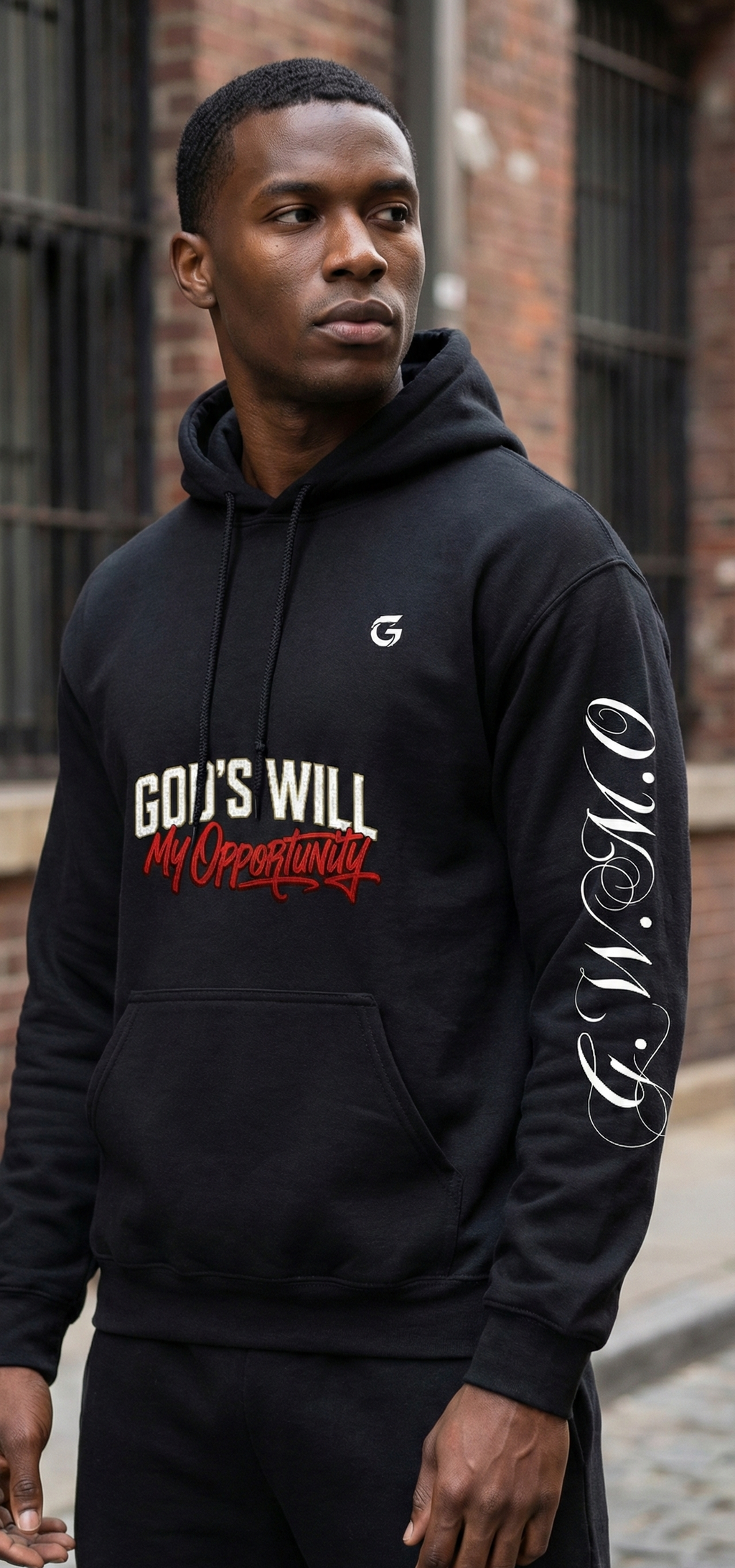 G.W.M.O. "God's Will My Opportunity" | Signature Hoodie | Black with Sleeve Detail | Men's